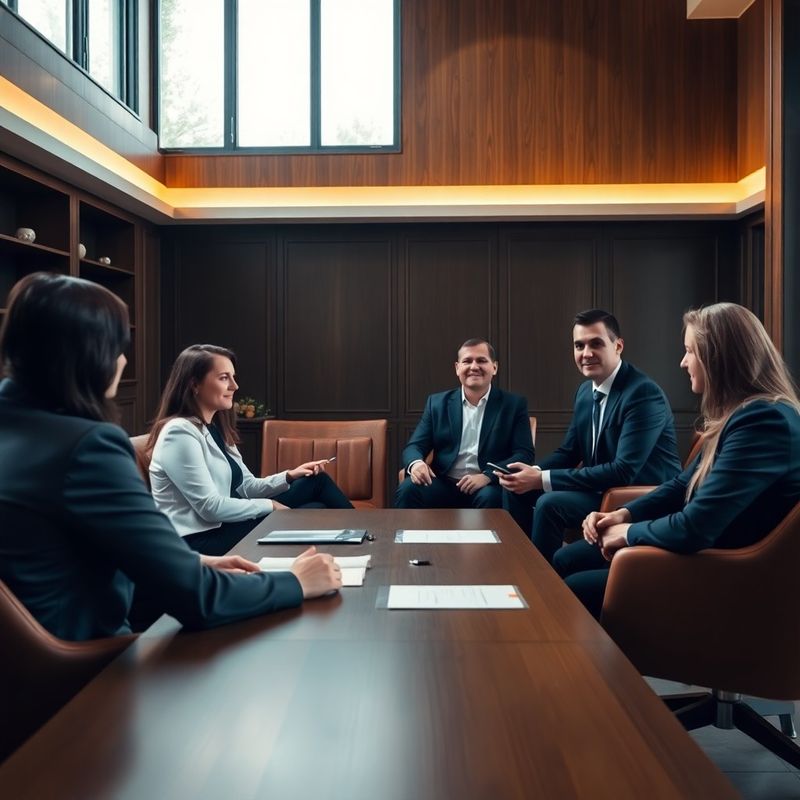 Echipă de consultanți financiari într-o sală de întâlnire cu interior charcoal-gold, Sibiu